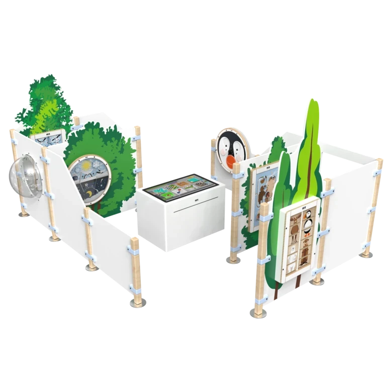 een kinderhoek uit de nieuwste collectie met meerdere speelelementen en wandspellen