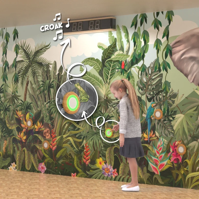 interactief wandspel voor kinderen met drukknoppen en geluid