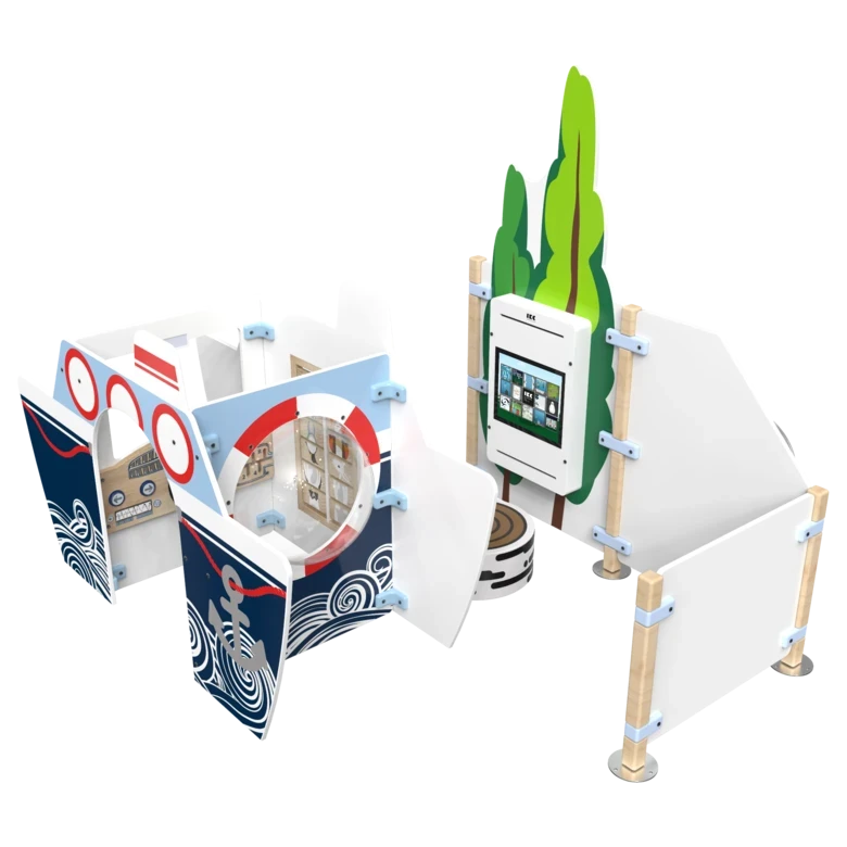 Compleet ingerichte kinderhoek met diverse speelelementen