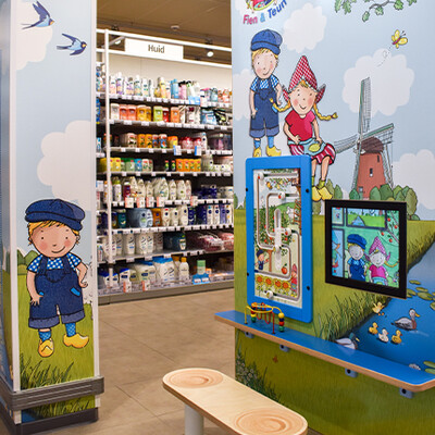 supermarkt Albert Heijn speelhoek in Maldegem met Fien en Teun